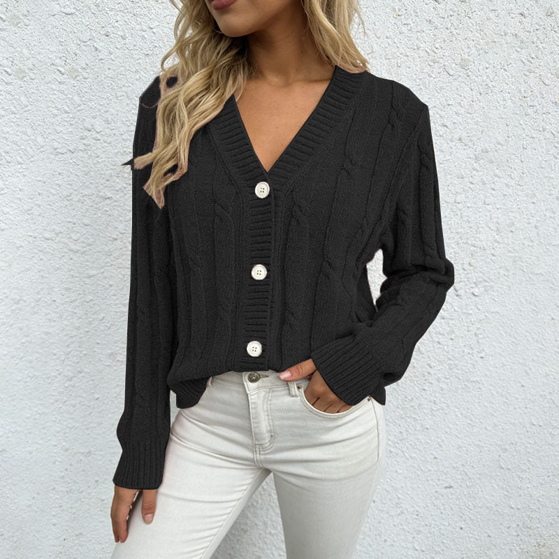 Women's Chenille Cable Knit V Neck Button Cardigan
