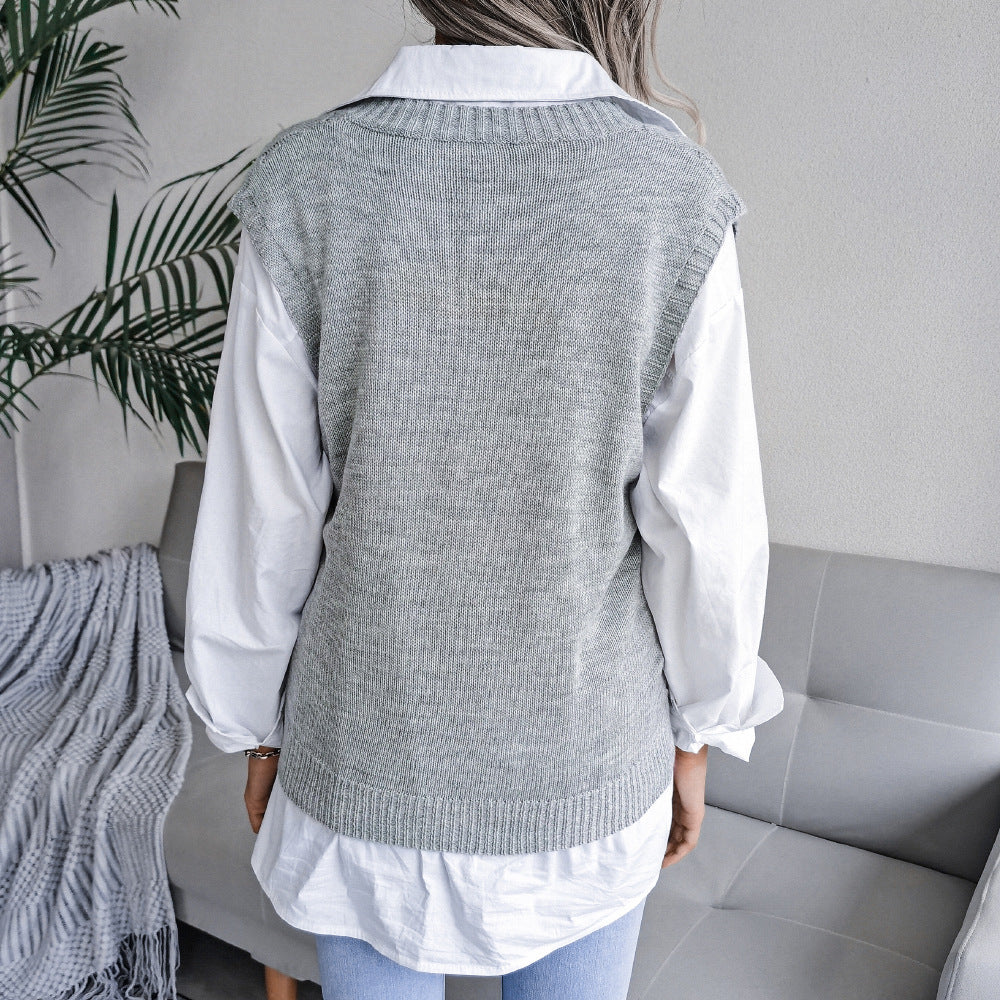 Knit Sweater Vest Women | V Neck Cable Knit Pullover