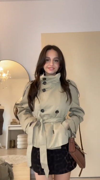 Women's Belted Double Breasted Cropped Trench Coat
