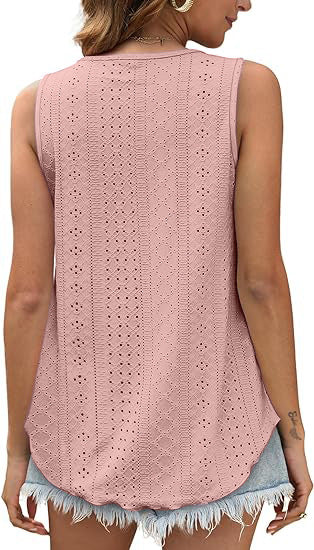 Eyelet Knit Tank Top Sleeveless Loose Fit Summer Top