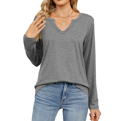 Women's Oversized V Neck Long Sleeve Tee Top