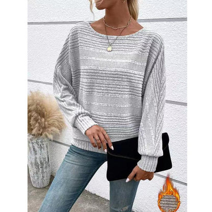 Women's Oversized Ribbed Crew Neck Long Sleeve Pullover Top