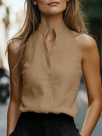 Mock Neck Sleeveless Halter Blouse Elegant Workwear Top