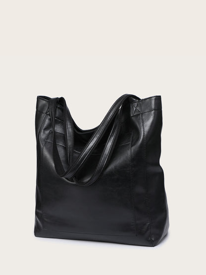 Vintage Soft Leather Tote Bag with Pocket Large Capacity