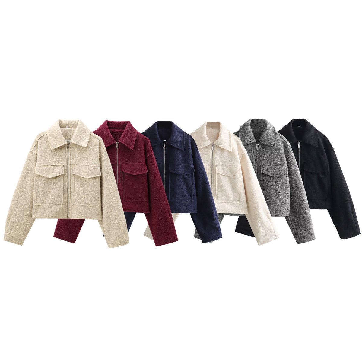 Women's Cropped Boucle Zip Jacket Collar Pocket