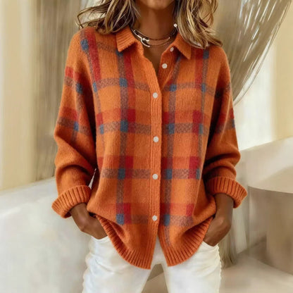 Women's Plaid Collared Button Up Sweater Cardigan