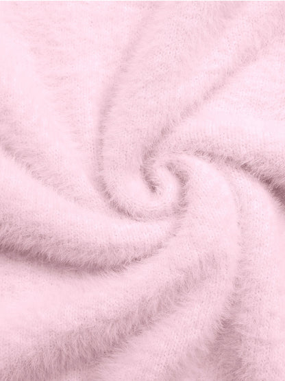 Pink Fuzzy Off Shoulder Sweater Oversized Pullover