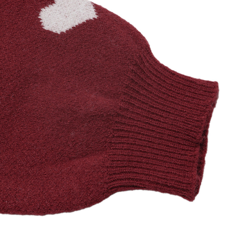 Heart Jacquard Knit Crew Neck Oversized Sweater