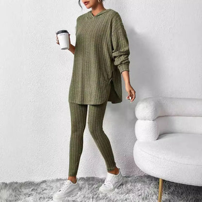 Women's Ribbed Oversized Hoodie Lounge Pants Set Fall