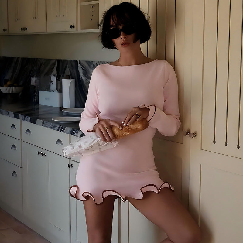 Women's Long Sleeve Ruffle Hem Mini Dress