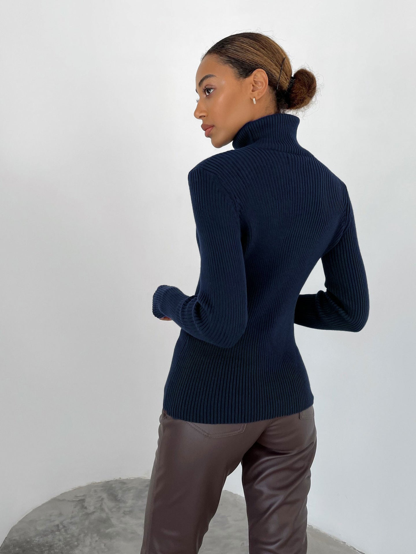 Women's Ribbed Turtleneck Knit Sweater Top