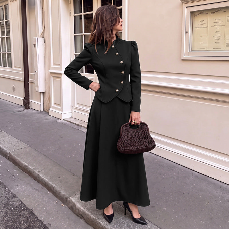 Women's Black 2 Piece Blazer Skirt Set Workwear
