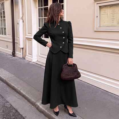 Women's Black 2 Piece Blazer Skirt Set Workwear