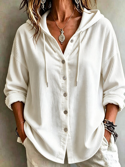Womens Corduroy Hooded Button Down Shirt Jacket