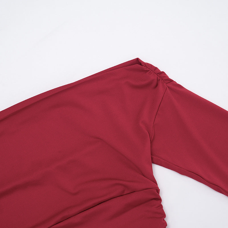 Women's Off Shoulder Ruched Long Sleeve Fitted Crop Top