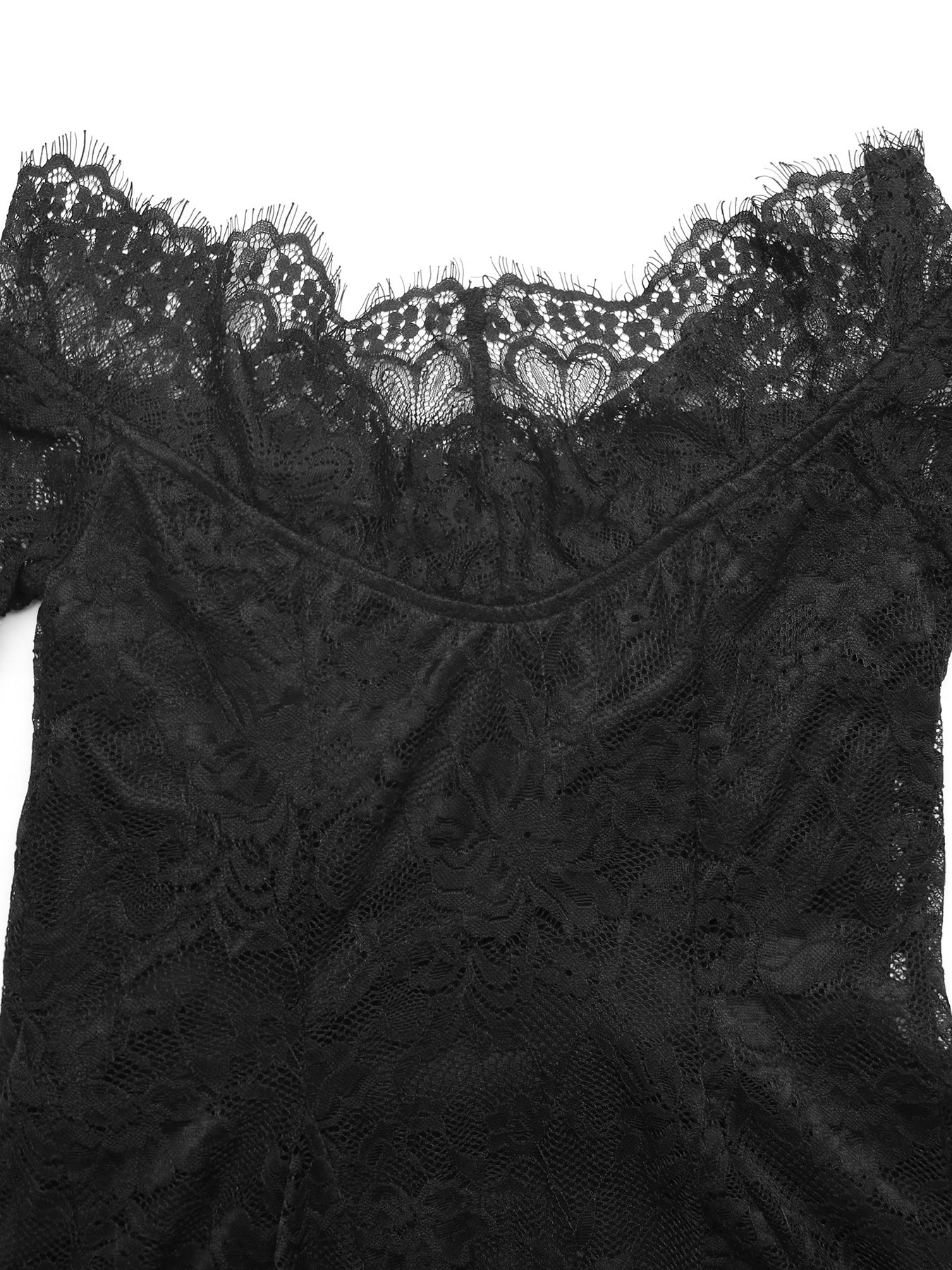 Black Lace Off Shoulder Mini Dress Long Sleeve