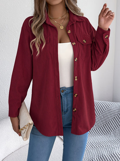 Women’s Corduroy Button Down Shacket with Pockets