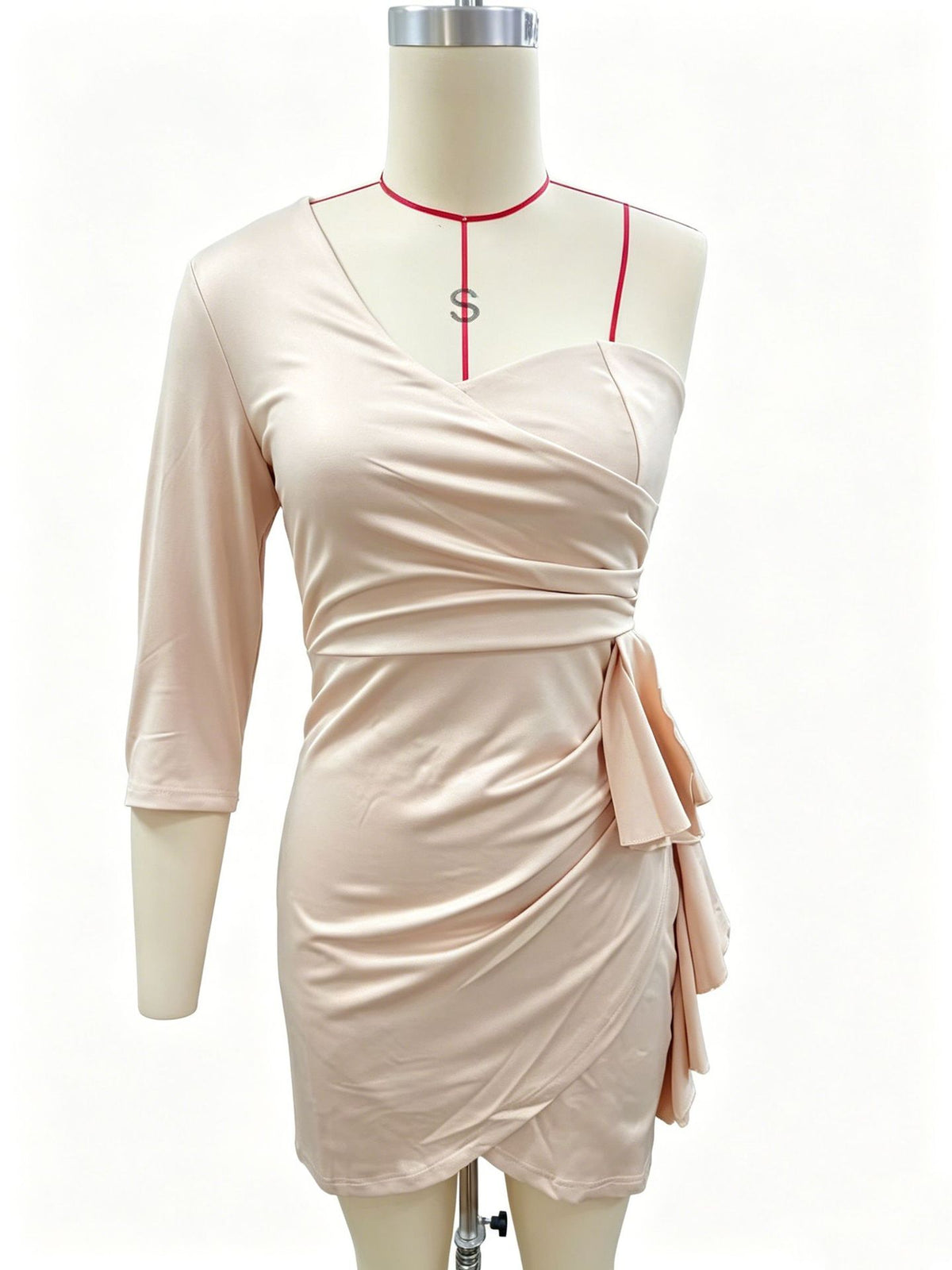 One Shoulder Asymmetric Ruched Bodycon Mini Wrap Dress