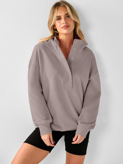 Snap Button Oversized Pullover Hoodie Sweatshirt