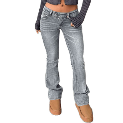 Women's Y2K Low Rise Vintage Wash Flare Jeans