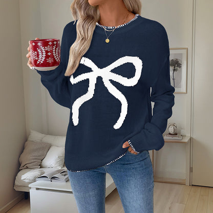 Christmas Bow Knit Sweater Oversized Holiday Pullover