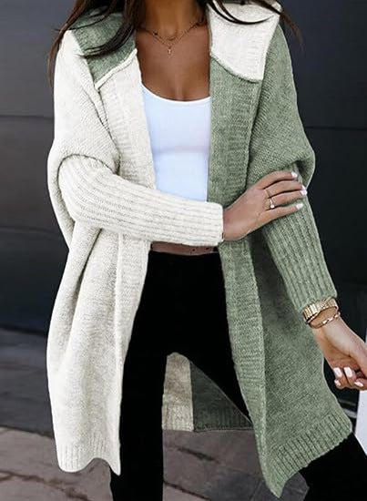 Oversized Hooded Color Block Open Front Long Cardigan