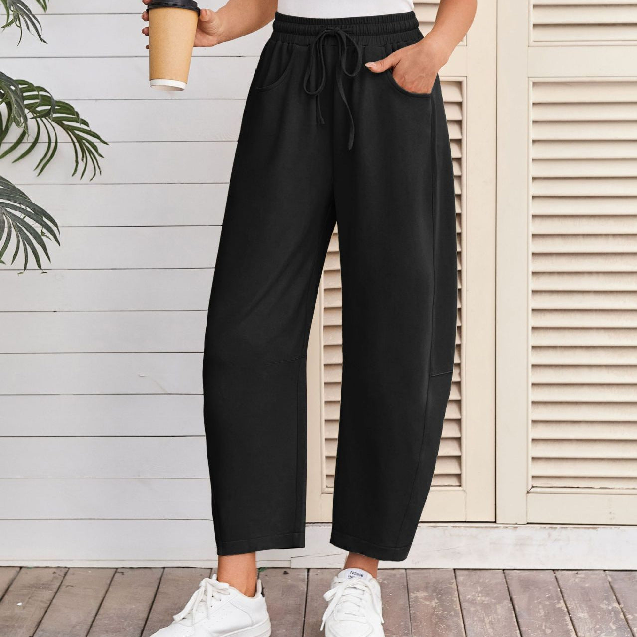 Drawstring Pocket Cropped Jogger Pants Casual Street Style