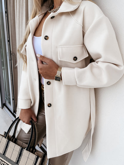 Womens Belted Wool Blend Shacket Jacket