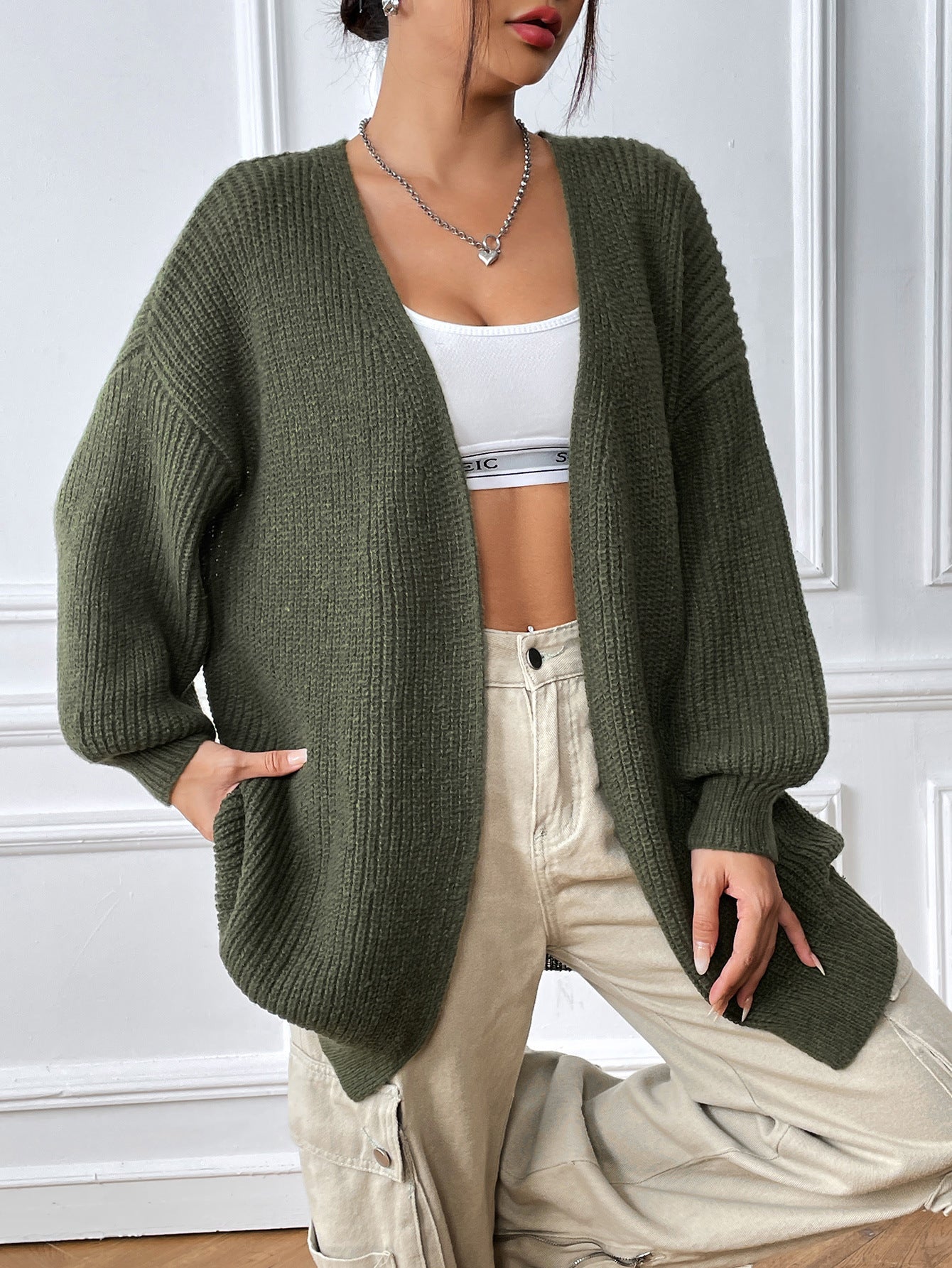 Women's Simple Casual Cardigan Solid Color Long-sleeved Jacket