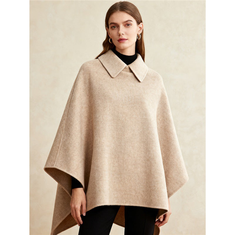 Women's Collared Wool Blend Cape Sleeveless Winter Poncho