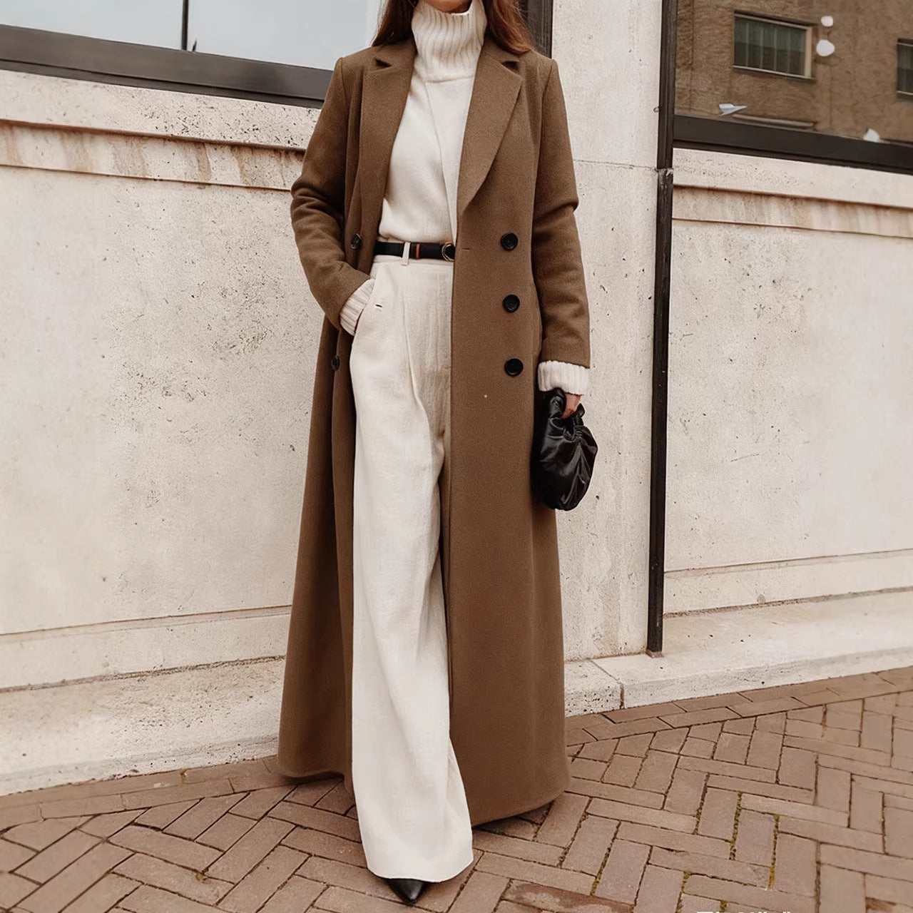 Women's Long A-Line Coat V-Neck Winter Overcoat