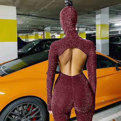Women's Backless Turtleneck Catsuit with Balaclava