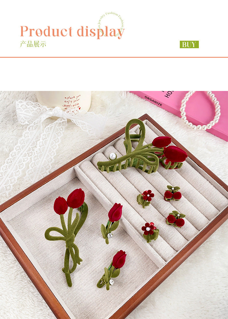 Velvet Tulip Claw Clips Pearl Hair Barrettes