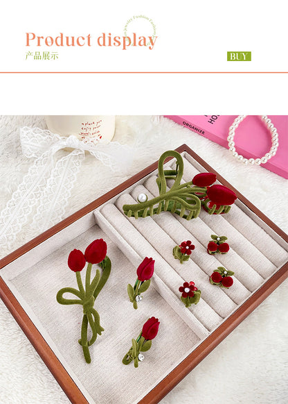 Velvet Tulip Claw Clips Pearl Hair Barrettes