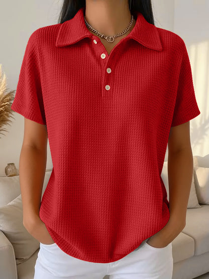Women's Oversized Waffle Knit Polo Shirt Long Sleeve Top