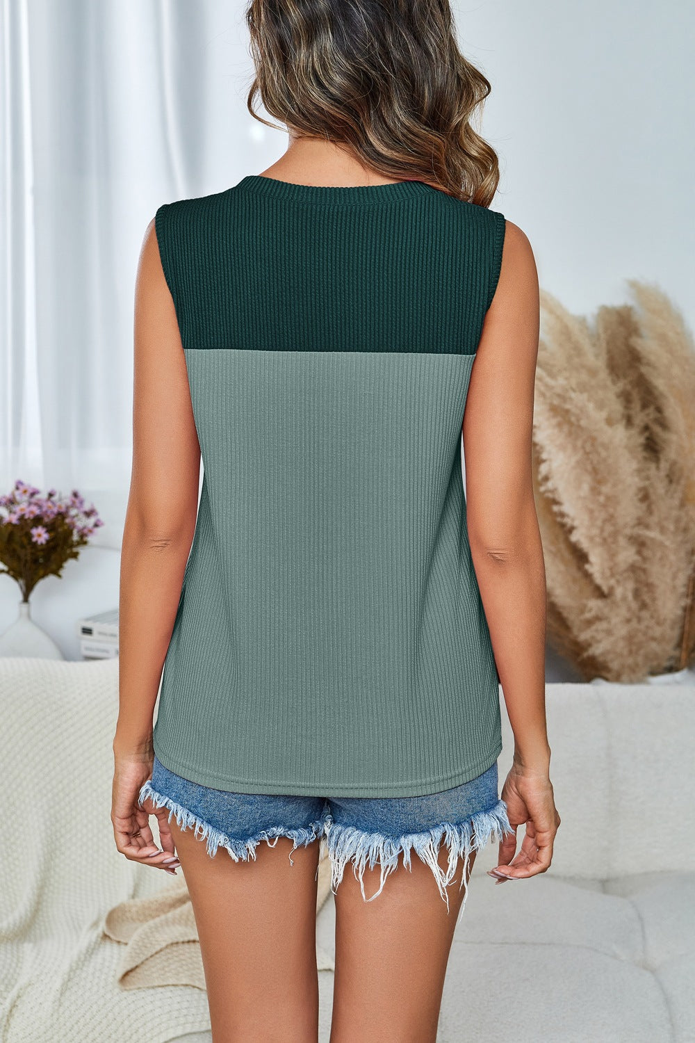 Color Block Sleeveless Tank Top Casual Summer Blouse