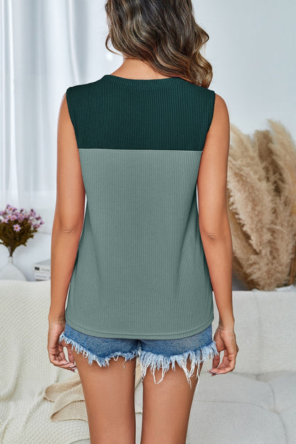 Color Block Sleeveless Tank Top Casual Summer Blouse