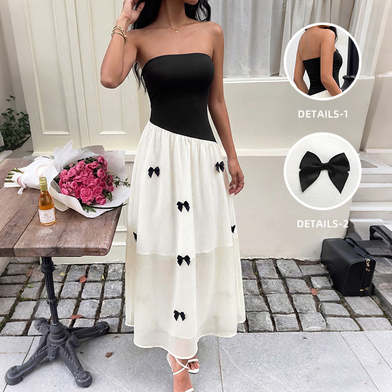 Color Block Strapless Maxi Dress Bow Detail Y2K Summer