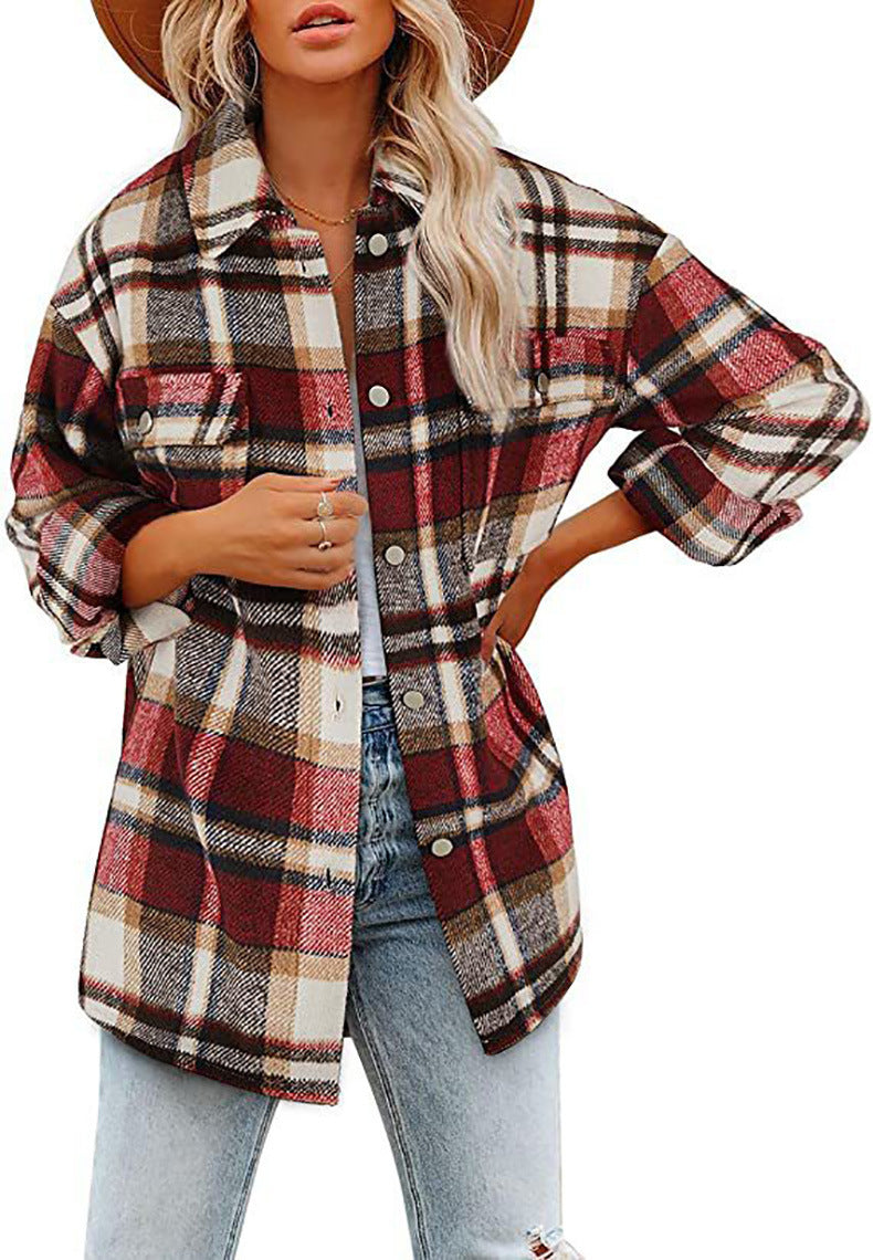 Women's Oversized Plaid Wool Blend Shacket Jacket
