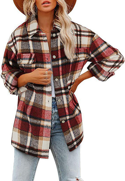 Women's Oversized Plaid Wool Blend Shacket Jacket