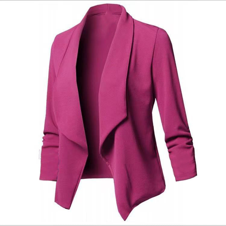 Women Open Front Blazer Long Sleeve Draped Lapel Jacket