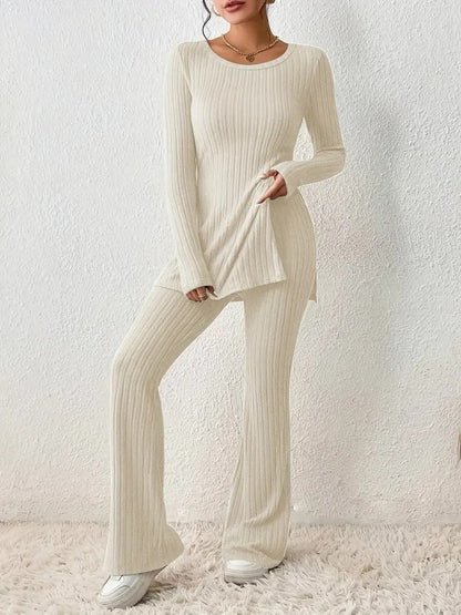 Women's Ribbed Knit Slim Fit Two Piece Pants Set