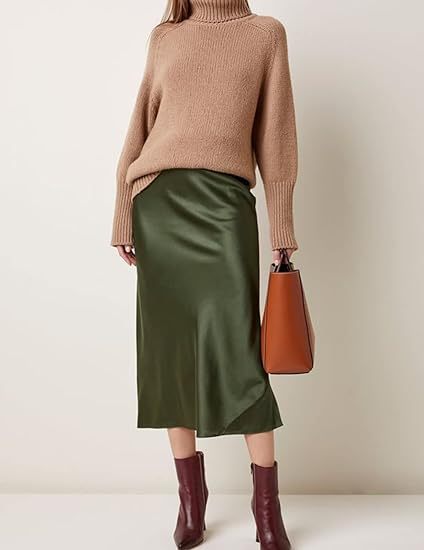 Women's Satin High-Waist Midi Skirt – Elegant Summer Slip Skirt