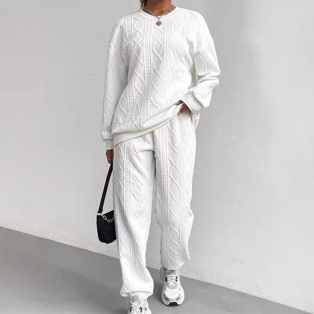 Cable Knit Sweatsuit Women Joggers Lounge Set