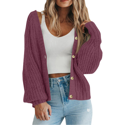 Chunky Knit Balloon Sleeve Button Cardigan