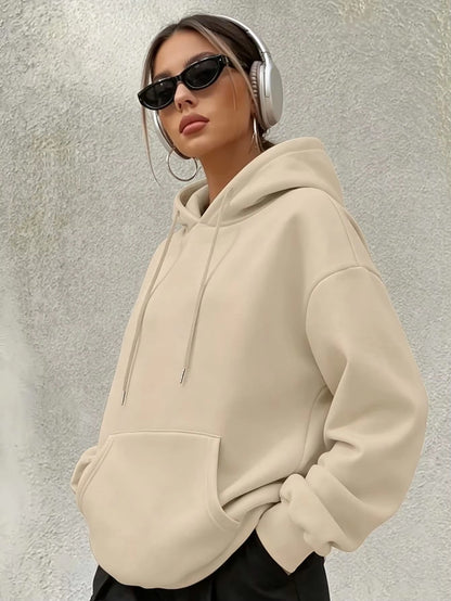 Women's Oversized Solid Hoodie Blank Pullover Sweatshirt