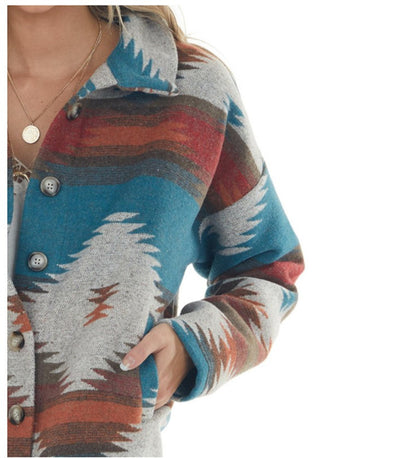 Women's Aztec Geometric Oversized Shacket Jacket