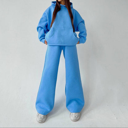 Women's Fleece Hoodie Wide Leg Pants Matching Set