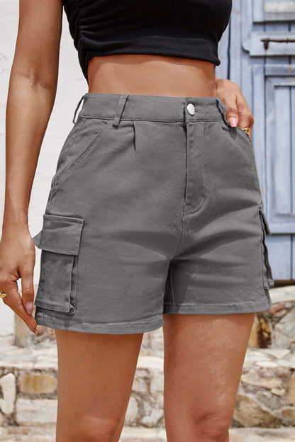 High-Waisted Slim-Fit Cargo Shorts with Pockets for Women