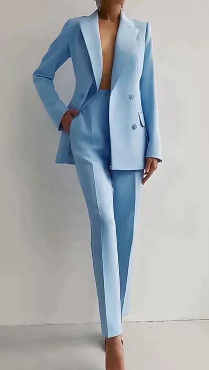 Women's Business Casual 2 Piece Blazer Pants Suit Set